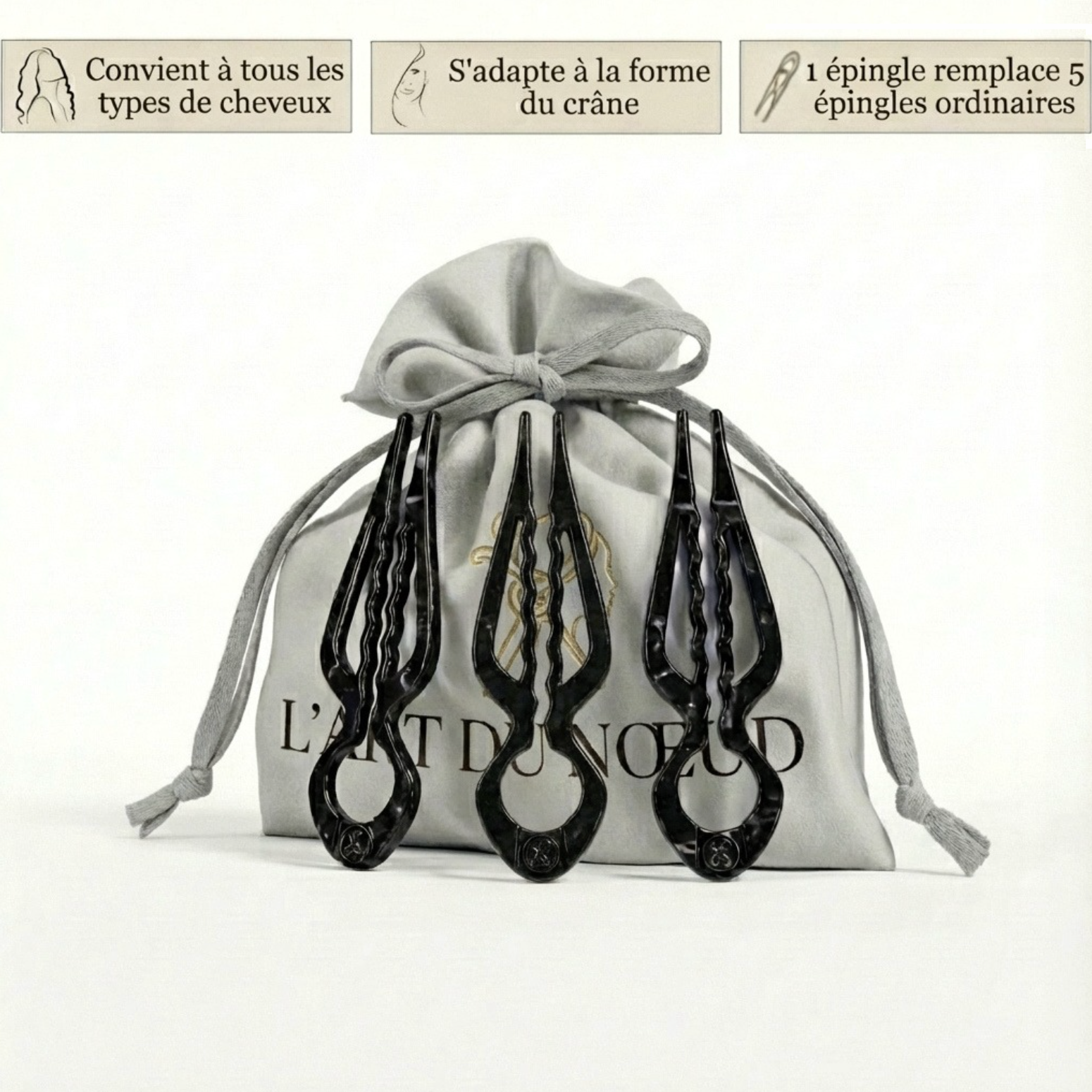 Épingle Prestige Chignon & Co — Tenue 24h sans abîmer — Lot de 3